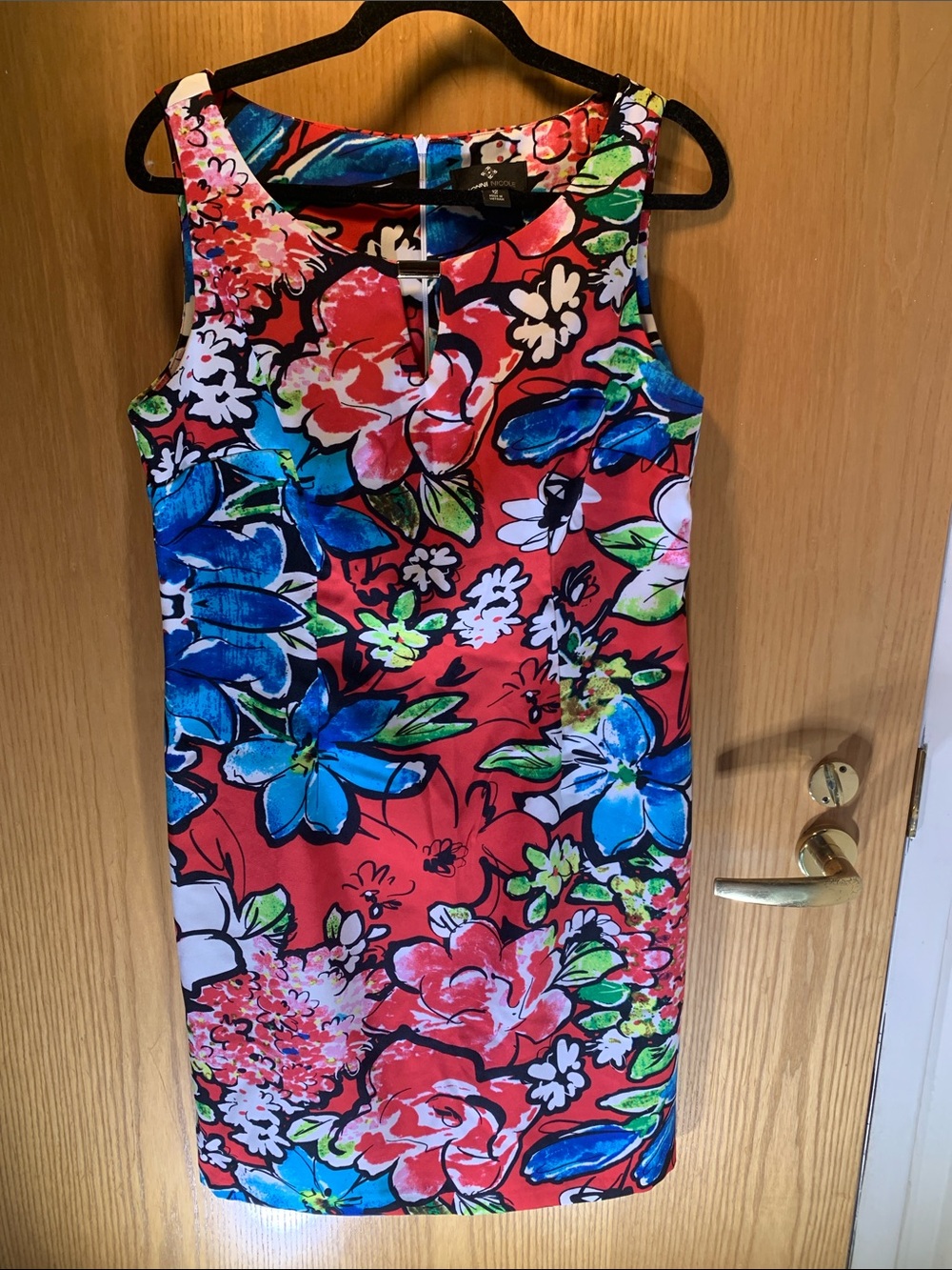 Ronni Nicole Sleeveless Floral Shift Dress - Red, Blue, Green w/ Keyhole-Size 12